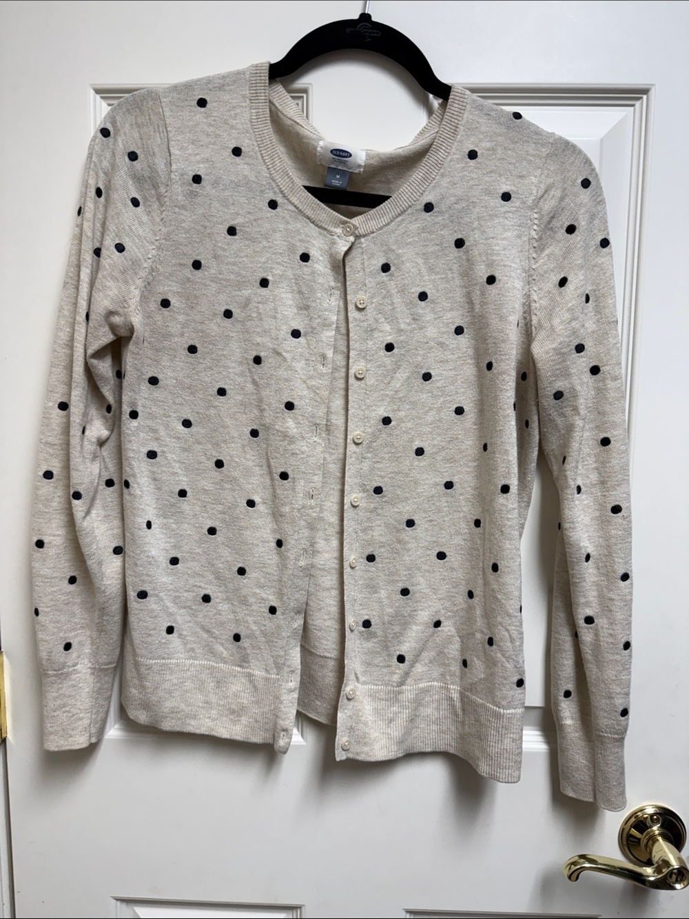 Old Navy Sand and Black Polka Dot Button-Front Cardigan
